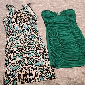 4/$20 Bebe leopard dress and green dress